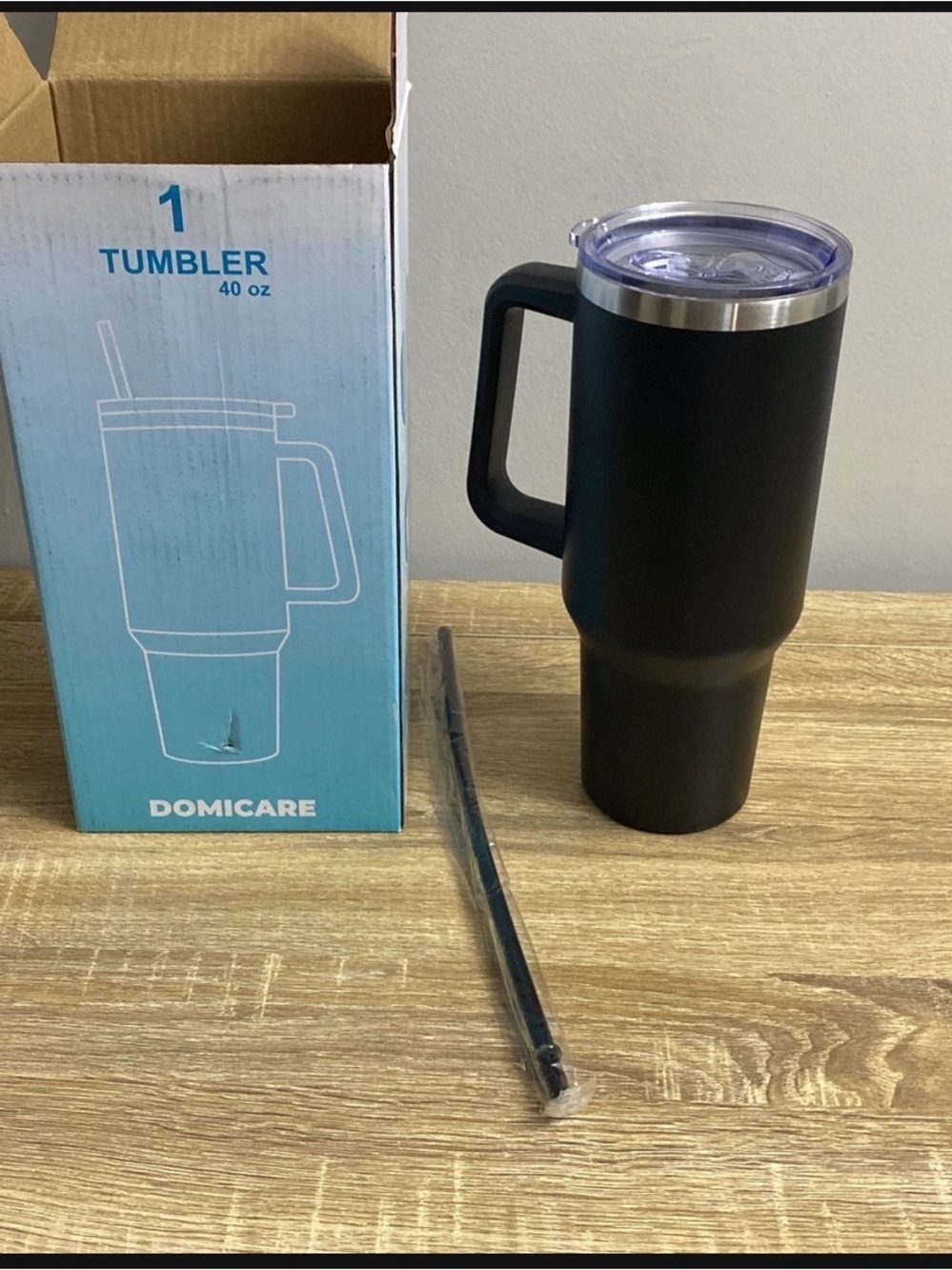 Insulated Black Travel Mug with Handle and Clear Lid